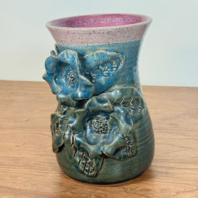 LOT 58F: Vintage Handmade Signed Flower Sculptural Studio Pottery Vase