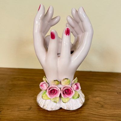 LOT 38F: Vintage Lefton China Lady Hand Vase & Glamour Girl Lady Head Planter