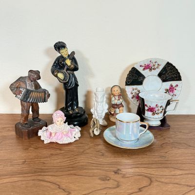 LOT 28F: Vintage Figurines from Japan, Lustreware Teacup & Saucer & More