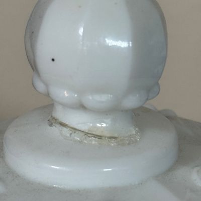 LOT 20F: 1950s/60s Westmoreland Hand Painted Milk Glass: Footed Round Trinket Dish & Square Pedestal "Wedding Cake"...