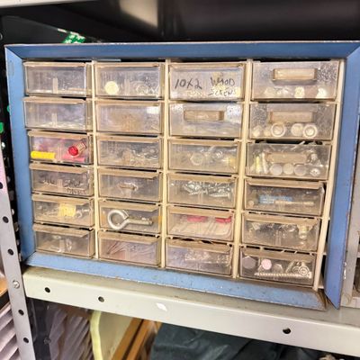 LOT 85G: Vintage Hardware Container w Hardware Contents