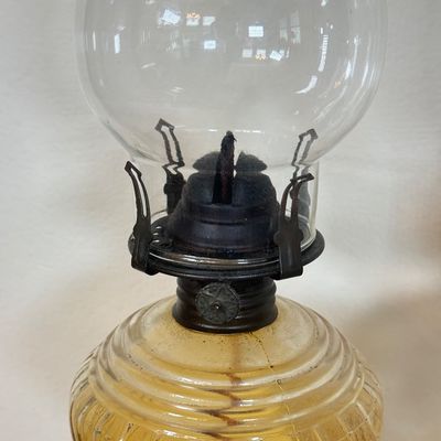 LOT 21F: Pair of Vintage Glass Hurricane Oil Lamps