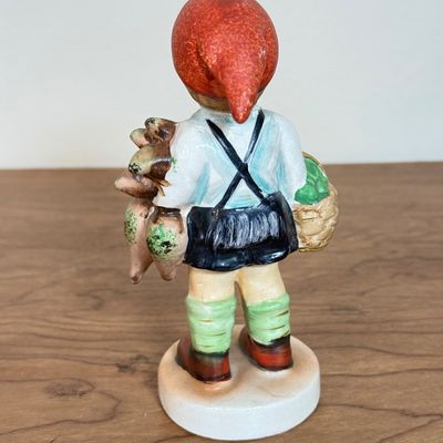 LOT 26F: Vintage Hummel-Style Porcelain Figurines: Alpine Children F449, Astrologer SH3F, Boy w Basket marked Japan & Repaired Boy w...