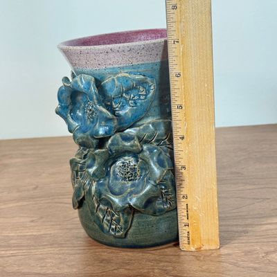 LOT 58F: Vintage Handmade Signed Flower Sculptural Studio Pottery Vase