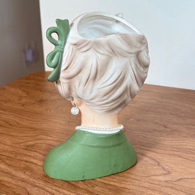 LOT 39F: 1950s Napcoware Lady Head Vase & Vintage Lefton China Lady Hand holding Goblet Vase