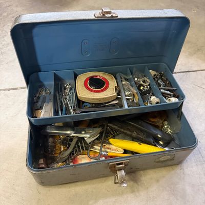 LOT 105G: Vintage Watertite Metal Toolbox w Contents