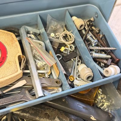 LOT 105G: Vintage Watertite Metal Toolbox w Contents