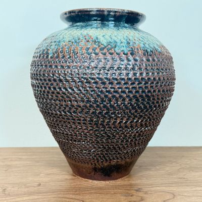 LOT 2F: 1994 Signed Textured Hand Made Studio Pottery Vase (10.5")