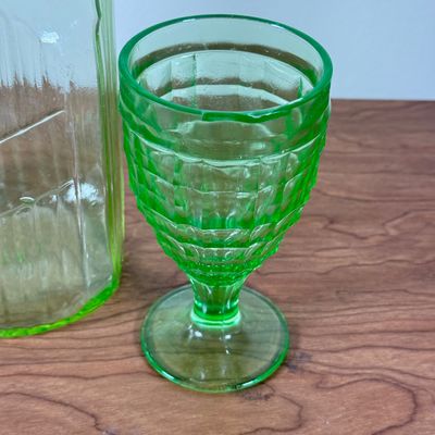 LOT 130F: Vintage Hand Blown Uranium Glass Jar & Goblet