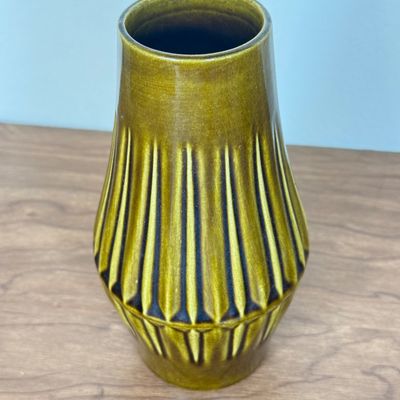 LOT 25F: Pair of MCM Bay Keramik West German Pottery Ribbed Vases, #597-17 & 586-25