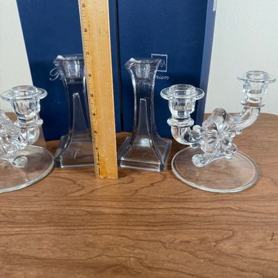 LOT 155F: Three Pairs of Glass & Crystal Candlesticks