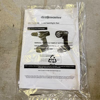 LOT 93G: Drill Master Cordless 3/8" Drill & Flashlight Kit w Box