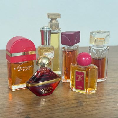 LOT 45F: Vintage Perfume Splash Bottles: Elizabeth Arden Red Door, Diamonds & Rubies, Samsara Guerlain & More