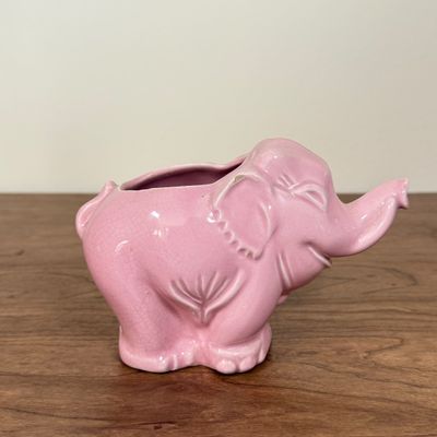 LOT 13F: Vintage Anchor Hocking Glass Bear Coin Bank & MCM Pink Elephant Planter
