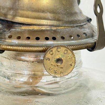 LOT 21F: Pair of Vintage Glass Hurricane Oil Lamps
