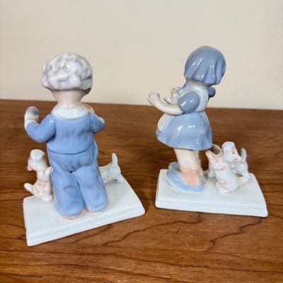 LOT 43F: Vintage Japanese Pastel Figurines of Children w Dogs