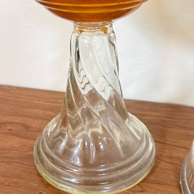 LOT 21F: Pair of Vintage Glass Hurricane Oil Lamps