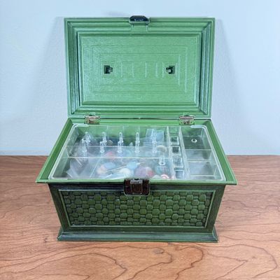 LOT 149F: Vintage Plastic Sewing Kit Case FULL of Various Buttons