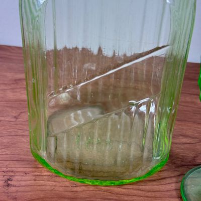 LOT 130F: Vintage Hand Blown Uranium Glass Jar & Goblet