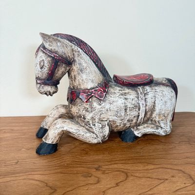 LOT 22F: Vintage Folk Art Pieces: Tolalá, Mexico Signed Pottery Bird & Hand Carved Wooden Horse
