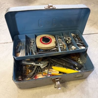 LOT 105G: Vintage Watertite Metal Toolbox w Contents