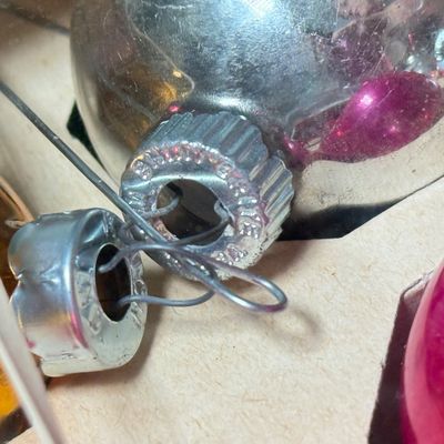 LOT 147F: Vintage Celluloid Santa Head & Vintage Glass Christmas Ornaments: Shiny Brite & More