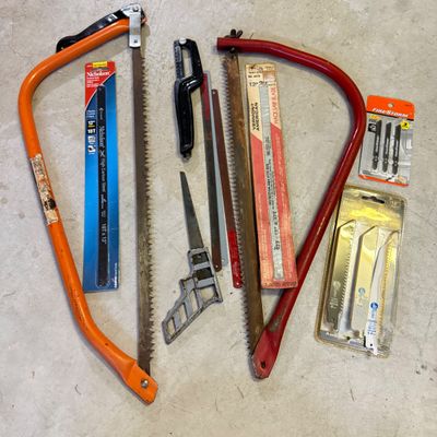 LOT 101G: Vintage Bow Saws, Box Saw & Replacement Blades