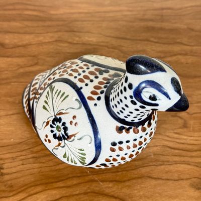 LOT 22F: Vintage Folk Art Pieces: Tolalá, Mexico Signed Pottery Bird & Hand Carved Wooden Horse