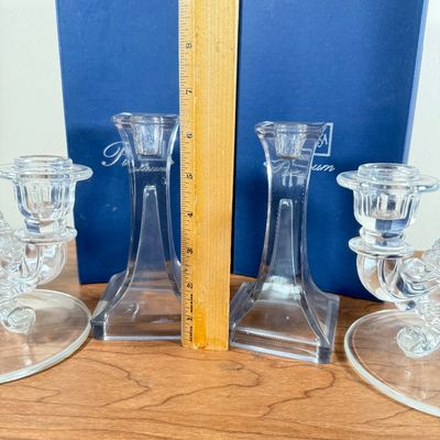 LOT 155F: Three Pairs of Glass & Crystal Candlesticks