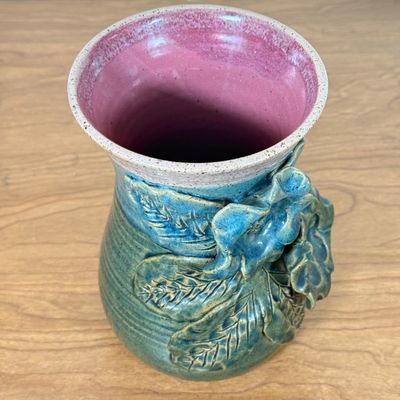 LOT 58F: Vintage Handmade Signed Flower Sculptural Studio Pottery Vase