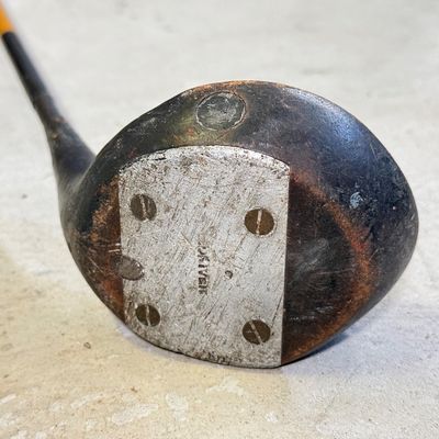 LOT 112G: Vintage Wooden Handle Golf Clubs - Higgins Model 50 & Driver