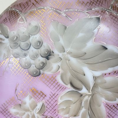 LOT 16F: Antique Charleton Hand Painted Pink Milk Glass Round Vase 4896 (9")