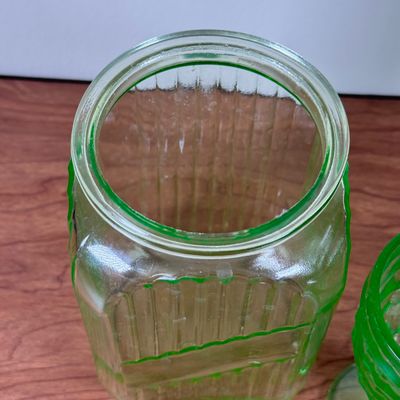LOT 130F: Vintage Hand Blown Uranium Glass Jar & Goblet