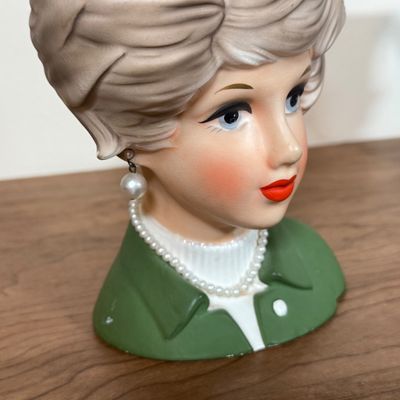 LOT 39F: 1950s Napcoware Lady Head Vase & Vintage Lefton China Lady Hand holding Goblet Vase