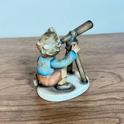 LOT 26F: Vintage Hummel-Style Porcelain Figurines: Alpine Children F449, Astrologer SH3F, Boy w Basket marked Japan & Repaired Boy w...