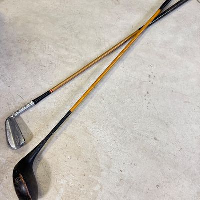 LOT 112G: Vintage Wooden Handle Golf Clubs - Higgins Model 50 & Driver
