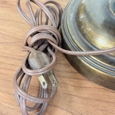 LOT 17F: Pair of Vintage Triple Light Chapman Style Brass & Glass Lamps