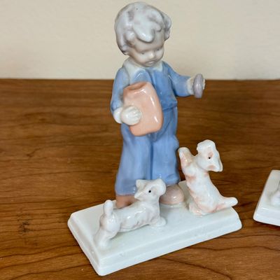 LOT 43F: Vintage Japanese Pastel Figurines of Children w Dogs