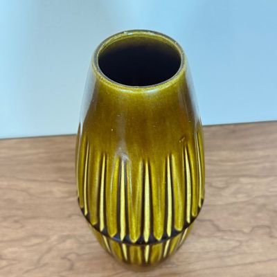 LOT 25F: Pair of MCM Bay Keramik West German Pottery Ribbed Vases, #597-17 & 586-25