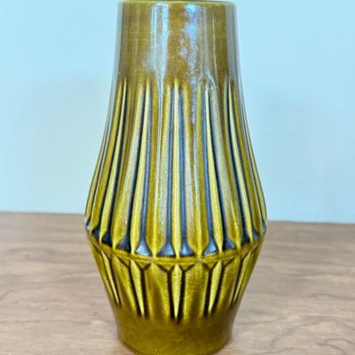 LOT 25F: Pair of MCM Bay Keramik West German Pottery Ribbed Vases, #597-17 & 586-25