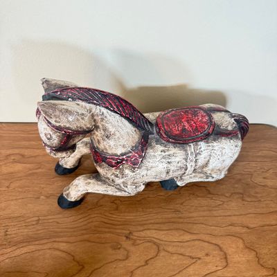 LOT 22F: Vintage Folk Art Pieces: Tolalá, Mexico Signed Pottery Bird & Hand Carved Wooden Horse