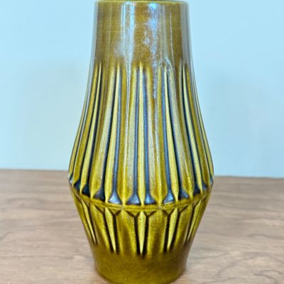 LOT 25F: Pair of MCM Bay Keramik West German Pottery Ribbed Vases, #597-17 & 586-25