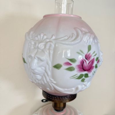 LOT 14F: 1940s Gone with the Wind Style Victorian Pink & White Floral Parlor Lamp