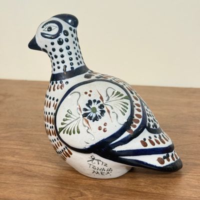 LOT 22F: Vintage Folk Art Pieces: Tolalá, Mexico Signed Pottery Bird & Hand Carved Wooden Horse