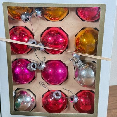 LOT 147F: Vintage Celluloid Santa Head & Vintage Glass Christmas Ornaments: Shiny Brite & More
