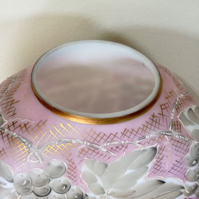 LOT 16F: Antique Charleton Hand Painted Pink Milk Glass Round Vase 4896 (9")
