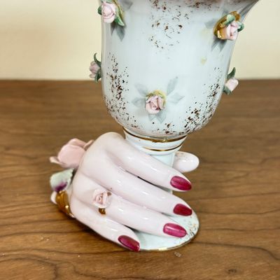 LOT 39F: 1950s Napcoware Lady Head Vase & Vintage Lefton China Lady Hand holding Goblet Vase