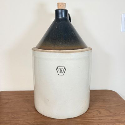 LOT 30F: Vintage 5-gallon Two-Tone Stoneware Whiskey/Moonshine Jug
