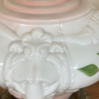 LOT 14F: 1940s Gone with the Wind Style Victorian Pink & White Floral Parlor Lamp