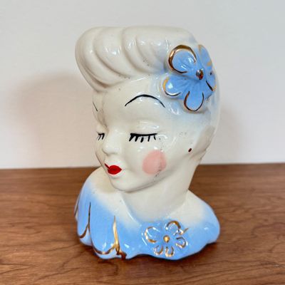 LOT 38F: Vintage Lefton China Lady Hand Vase & Glamour Girl Lady Head Planter